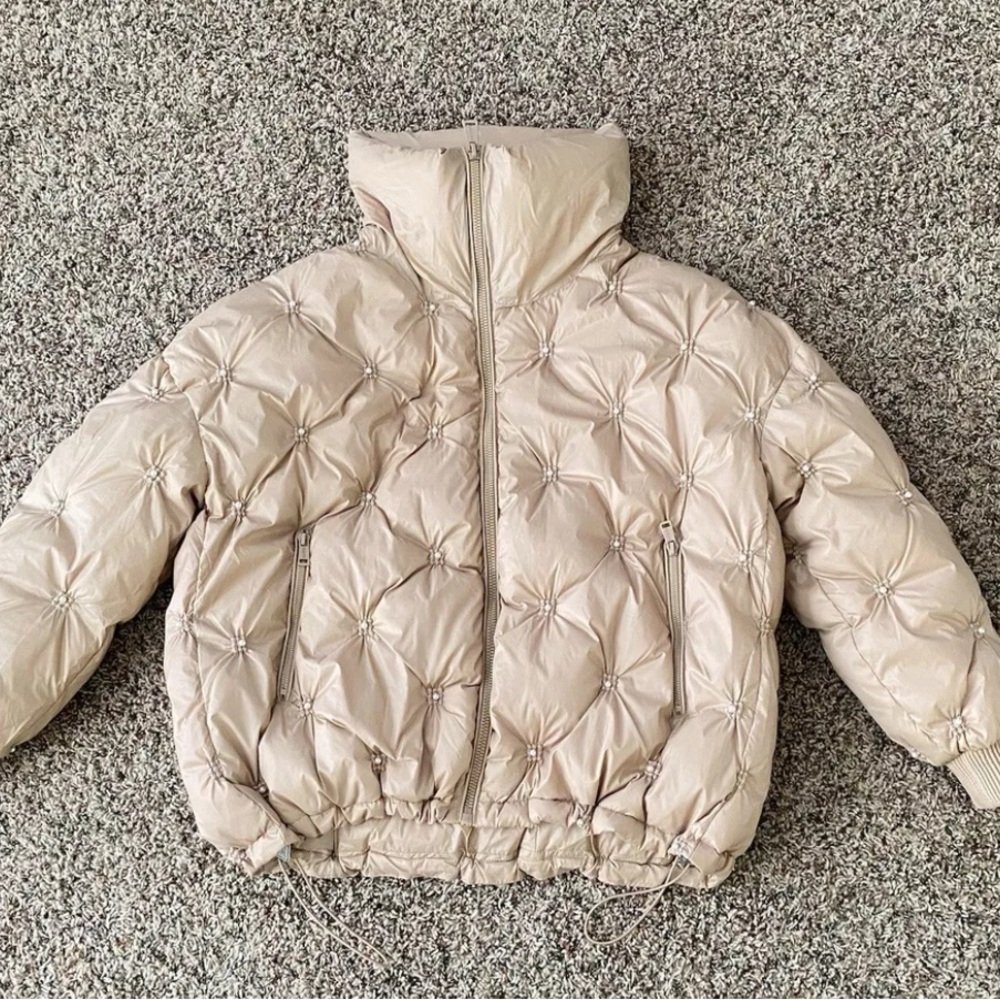 Women's Perla Embellished Zip-Front Puffer Jacket - Pearls